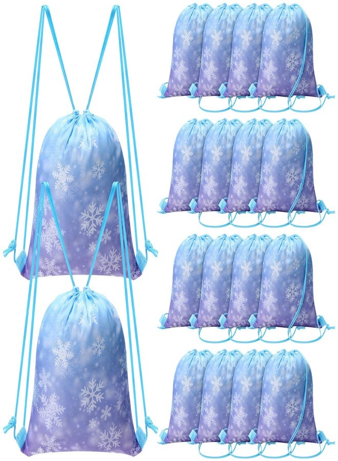 ReliThick 16 Pcs Snowflake Party Favor Gift Bags Blue and Purple Drawstring Backpack Snowflake Treat Goodie Bags for Winter Holiday Birthday Party Supplies - Image 1